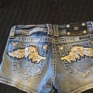 Miss Me Blue Jean Shorts with Silver Embellishments